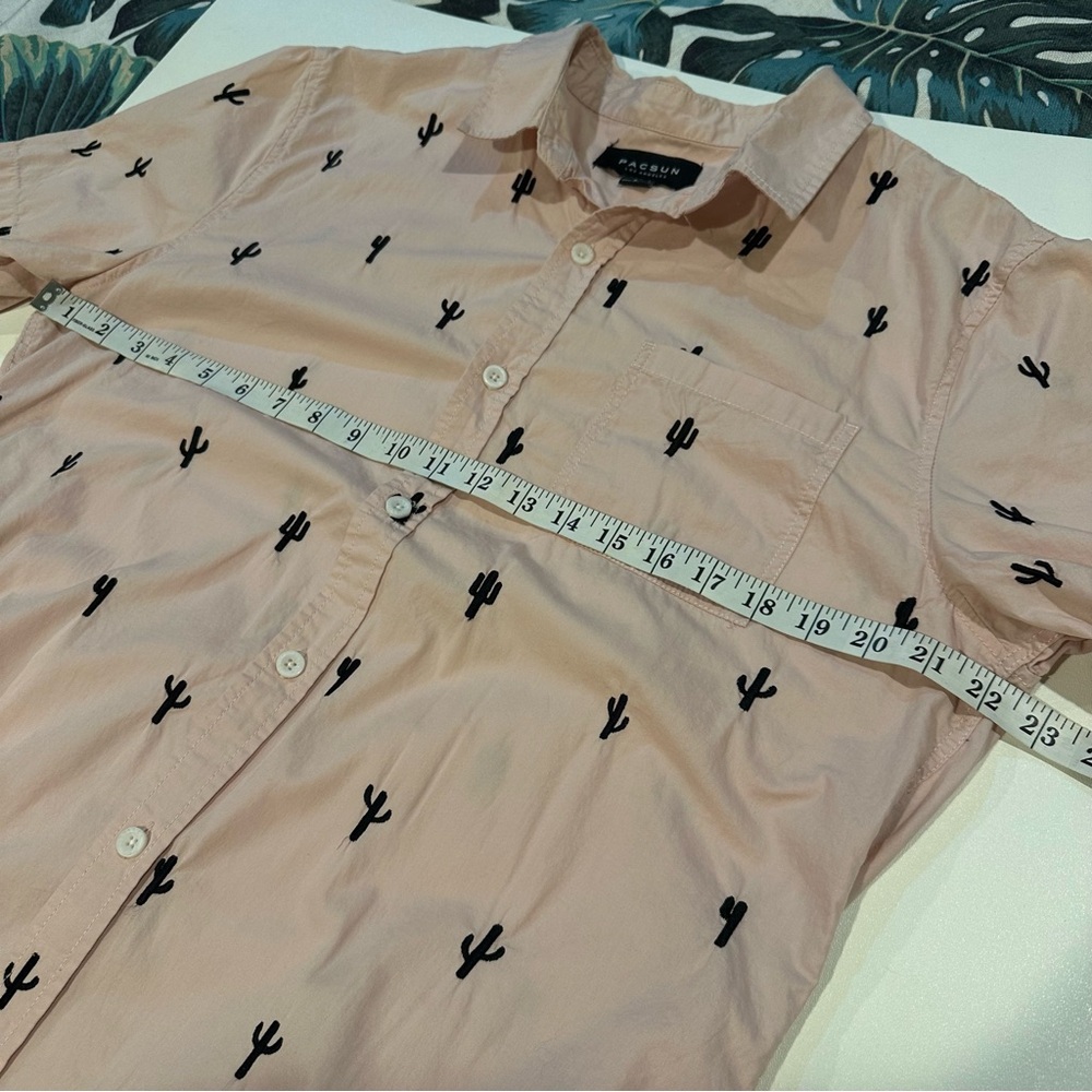 Pacsun Light Pink Embroidered Cactus Short Sleeve Cotton Button Down Shirt - Picture 7 of 9